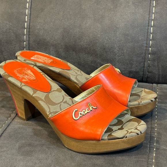 Coach Shoes Kathie Orange Gold Brown Leather Signature Logo Chestnut Size 8 - Picture 5 of 12